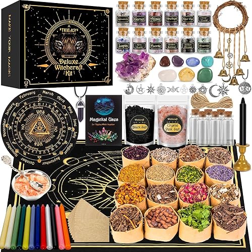 TigeJoy All in One Witchcraft Supplies Witch Stuff Spell Kit 88 PCS, Wiccan Supplies and Tools, Include Herb Crystal Candle Amethyst Pendulum, Witch Gift Wiccan Starter Kit Altar Supplies Pagan Decor - 88PCS-ALL IN ONE KIT