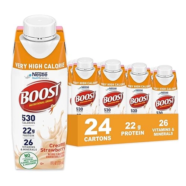 Boost Very High Calorie Strawberry Nutritional Drink – 22g Protein, 530 Nutrient Rich Calories, 8 Fl Oz (Pack of 24)