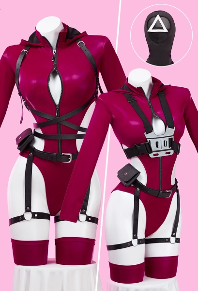 Squid Game Derivative Sexy Lingerie Bodysuit Cotout Zipper Hooded Bodysuit with Gloves Headgear