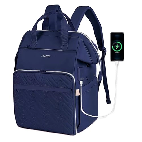 Leudes Knitting Bag Backpack, Yarn Storage Organizer Large Crochet Bag Tote Christmas Gift Yarn Holder Case for Carrying Projects, Knitting Needles (Upgraded Navy Blue)