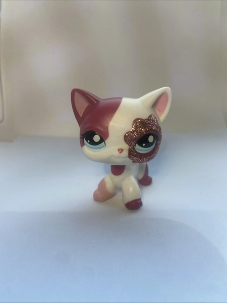 Littlest Pet Shop LPS #2291 Pink &amp; White Glitter Sparkle Shorthair Kitty Cat