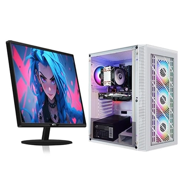 STGsivir White Gaming PC Bundle, Gaming Desktop Computer, 24" Monitor, Ryzen 3 3200G 3.6GHz, 16GB DDR4 RAM, 1TB SSD, 600M WiFi, BT 5.0, White RGB Gaming Case, Windows 11