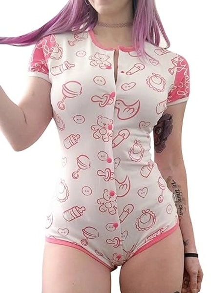 Littleforbig Adult Baby & Diaper Lover (ADBL) Button Crotch Romper Onesie - Nursery Blue/Pink Onesie