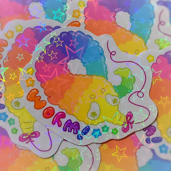 Worm On A String Holographic Vinyl Sticker