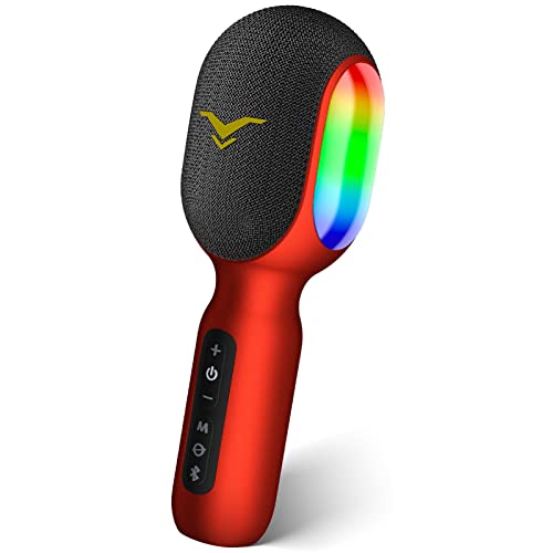 Wireless Bluetooth Karaoke Microphone, 5-in-1 Portable Handheld Mic Speaker with Dynamic RGB Lights, Mini Karaoke Machine for Car Travel Home Party, Music Recording, Duet Singing, Gift for Kids Adults - Red