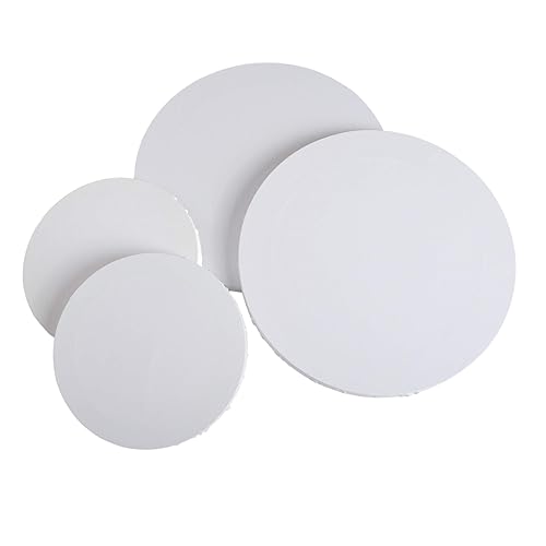 IVON 4pcs Round Canvas, 12'' & 8'' Professional Stretched Circle Canvas Board for Painting, Acrylic Pouring - 12'' & 8'' - 4pcs White