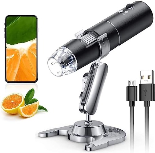 Wireless Digital Microscope, Skybasic 50X-1000X Magnification WiFi Portable Handheld Microscopes with Adjustable Stand HD USB Microscope Camera Compatible with iPhone Android iPad Windows Mac Computer - Black