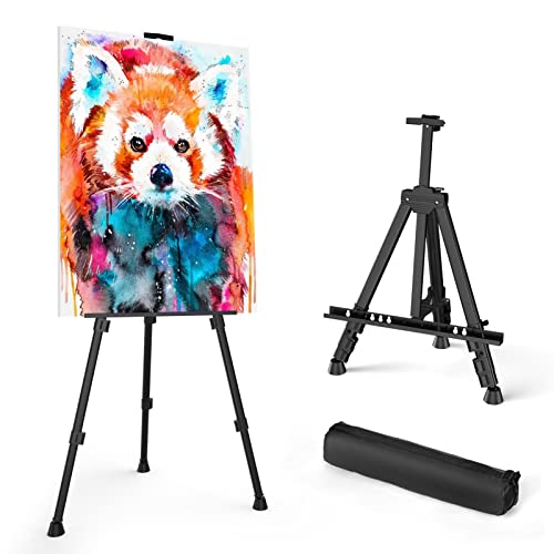 Display Easel Stand - Portable Adjustable Aluminum Metal Tripod Artist Easel with Bag, Height from 17" to 66", Extra Sturdy for Table-Top/Floor Painting, Drawing, and Displaying, Black - Black