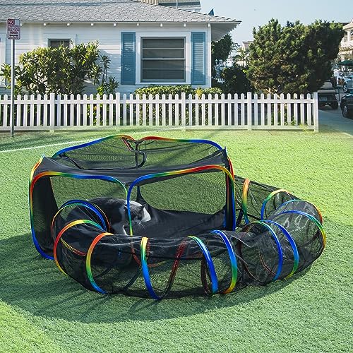 LUCKITTY Outdoor Rainbow Cat Enclosures Playground,Outside House for Indoor Cats Include Portable Cat Tent, Circle Playpen Tunnel, for Kitty and Small Animals,Within Storage Bag - Tent+Circle Tunnel