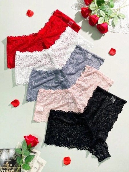 Plus Size 5pcs See-Through Lace Panties Lingerie