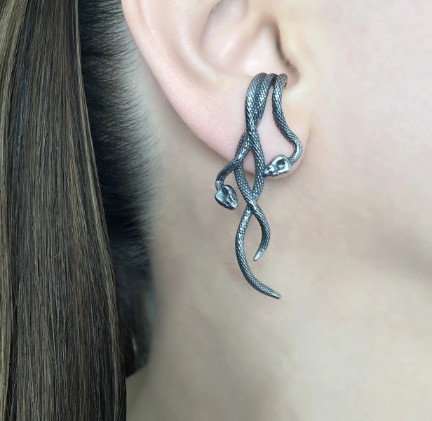 Snake earrings,Snake studs, snake jewelry jewelry, gothic jewelry, black earrings, hook earrings, black snake earrings