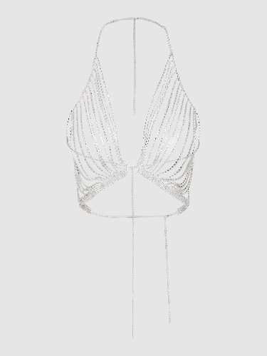 Ziggy Rhinestone O-Ring Halter Bra | Silver / 1SIZE