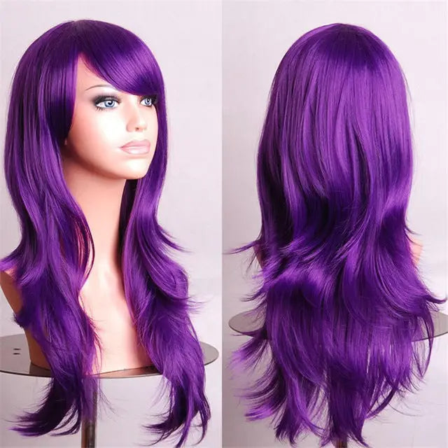 Long Solid Color Cosplay Wig with Face-Framing Fringe - Purple