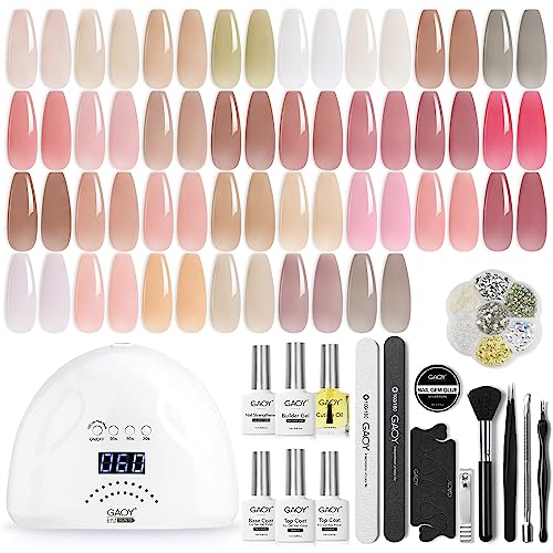 GAOY Gel Nail Polish Kit with U V Light, 36Pcs Jelly Pink Gel Nail Polish Set Includes Top Coat Base Coat Builder Gel Cuticle Oil and Manicure Tools for Nail Art DIY at Home, Mint Jelly - Mint Jelly Kit