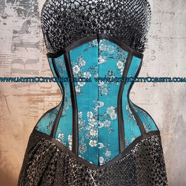 MCC45A Teal Cherry Brocade Underbust Corset