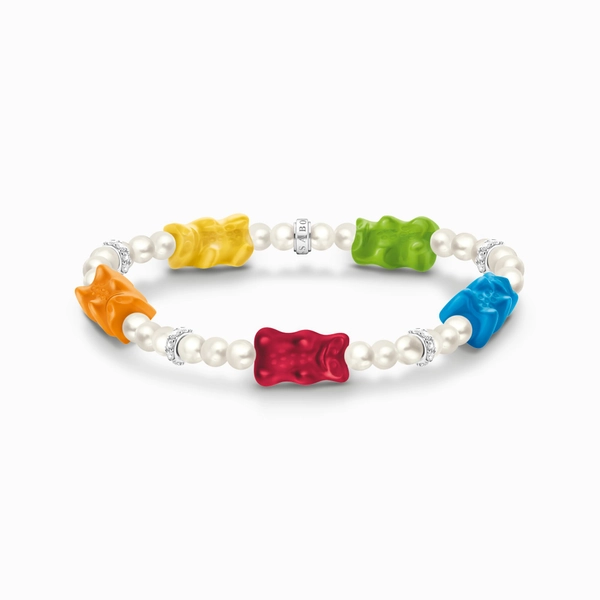 Silver pearl bracelet with 5 colourful goldbears | THOMAS SABO
