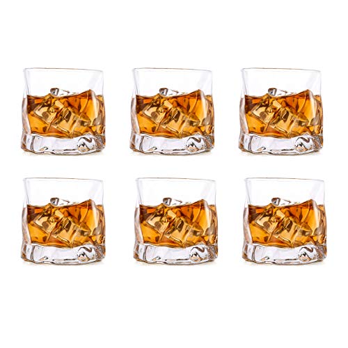 Unregelmäßige Whiskygläser Set Mit 6 Gekippten Falten Scotch Glass 250Ml Modischer Whiskybecher Für Papa, Ehemann, Freunde, Glaswaren Für Bourbon/Rum/Barbecher - Klar - 6
