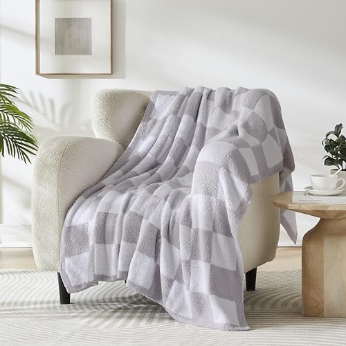R.SHARE Kuscheldecke Flauschig, 125×175cm Schachbrettmuster Decke, Weich und Warm Sofaüberwurf, Oeko-Tex zertifizierte Decke, Gewebte Karo-Decke ，Wohnzimmerdecke Couchdecke-Violett - Schachbrettmuster-violett - 125 x 175 cm