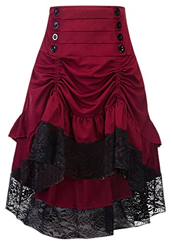 Alivila.Y Fashion Womens Gothic Steampunk Skirt Asymmetrical High Low Dress - X-Large - Red