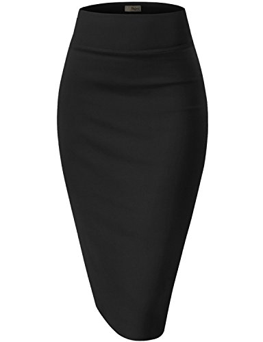 Hybrid & Company Women Premium Nylon Ponte Stretch Office Pencil Skirt High Waist Made in The USA below Knee - X-Large - 1073t-black