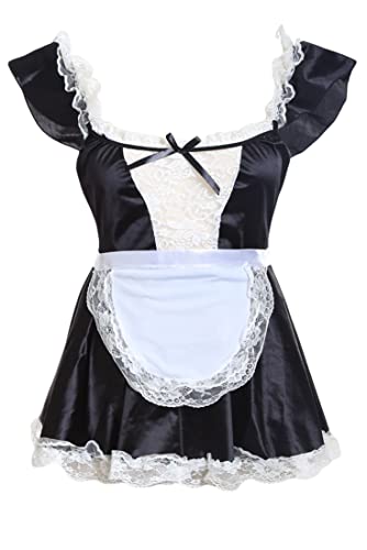 Japsom Womens Lace Clubwear French Maid Costume Cosplay Fancy Dress - X-Large