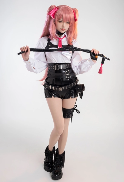 Nikke: The Goddess of Victory Yuni Cosplay Costume Women's White Shirt and Shorts Set with Belts and Necktie