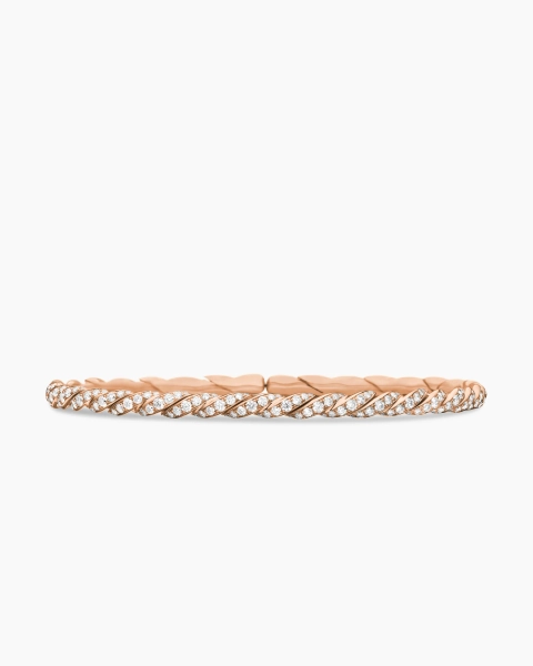 Sculpted Cable Flex Bracelet in 18K Rose Gold with Diamonds, 3.5mm