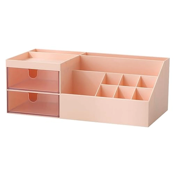 Marknor Makeup Organizer, Vanity/Cosmetic Organizer, Desk Storage Box, Mini Desk Storage for Office Supplies, Bathroom Counter or Dresser, Pink