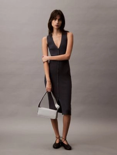 Cotton Rib V-Neck Dress