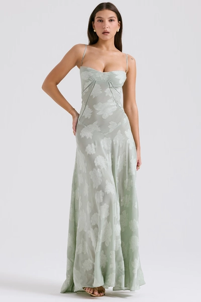 Seren Pistachio Floral Lace Back Maxi Dress