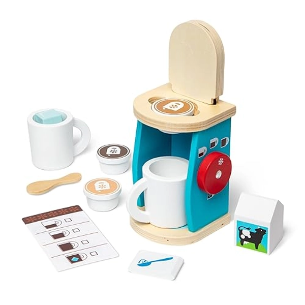 Melissa & Doug 11-Piece Brew and Serve Wooden Coffee Maker Set - Play Kitchen Accessories Pretend Play Kitchen Accessories Kids Coffee Maker Set For Girls And Boys