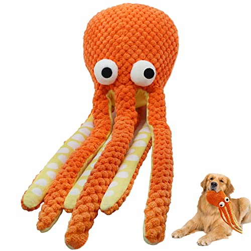 Soft Dog Squeaky Toys,Octopus Plush Puppy Chew Toys for Teeching,Dog Stuffed Dog Toys for Aggressive Chewer,Durable Dog Toy,Tough Dog Toys for Aggressive Chewers Large Breed Orange - Orange-Octopus