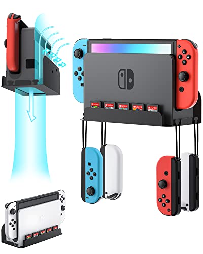 ZAONOOL Wall Mount for Nintendo Switch and Switch OLED - Metal Wall Mount Kit Shelf Accessories with 5 Game Card Holders and 4 Joy Con Hanger, Safely Store Switch Console Near or Behind TV, Black - Black