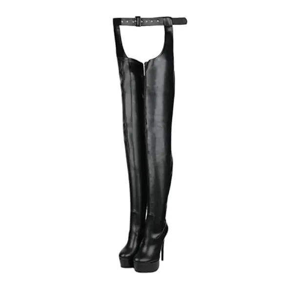sexytag Women's Sexy Thigh High Boots Belted Platform Fashion Over The Knee Stiletto Heels Long Boots