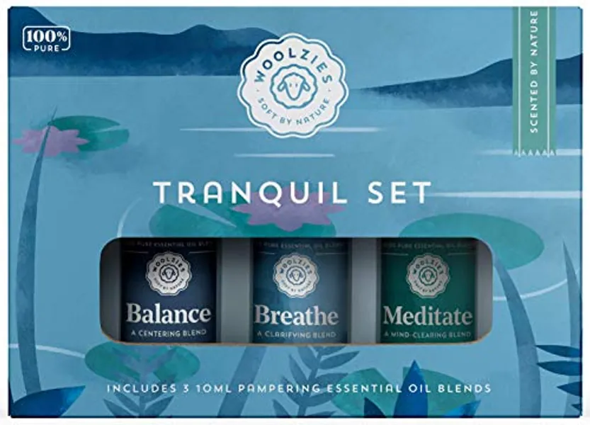 Woolzies Tranquil Essential Oil Set | Incl. Meditate, Balance, Breathe Blend | Promotes Grounding, Relaxing, Tranquility | Diffuse/Skin