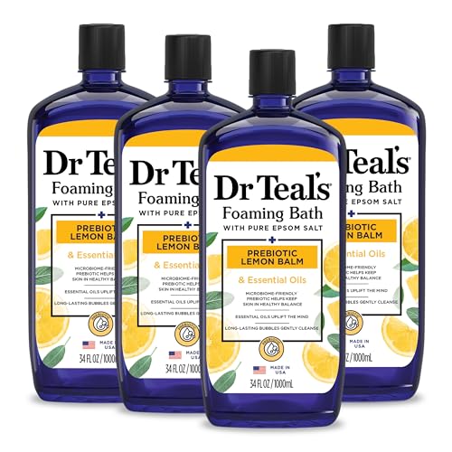 Dr Teal's Foaming Bath with Pure Epsom Salt, Prebiotic Lemon Balm & Essential Oils, 34 fl oz (Pack of 4) (Packaging May Vary) - Bathwater Additive