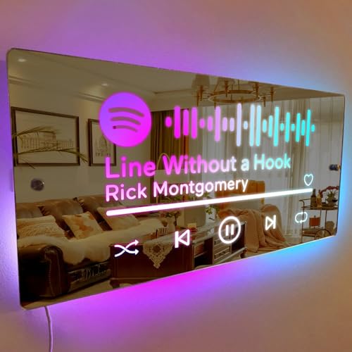 Personalized Name Mirror with Spotify Code, Music Light Up Mirror, LED Light Up Mirror, Bedroom Wall Decoration, Custom Name Night Light, Christmas Valentine's Day Idea Gifts for Mom Wife Girlfriend - Spotify