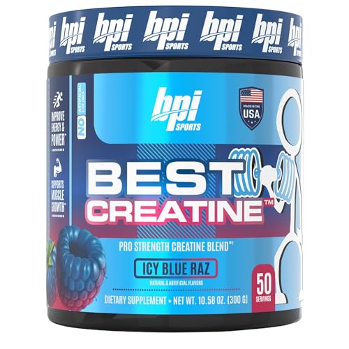 BPI Sports Best Creatine - Includes 6 Advanced Forms of Creatine - Supports Muscle Building and Post-Workout Recovery - Icy Blue Raz, 50 Servings - Icy Blue Raz - 50 Servings (Pack of 1)
