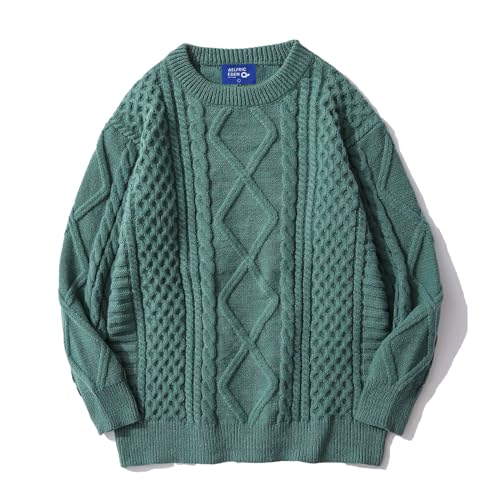 Aelfric Eden Oversized Cable Knit Sweater Women Chunky Rory Gilmore Crewneck Sweater Ladies Pullover Sweaters Tops - Large - Green