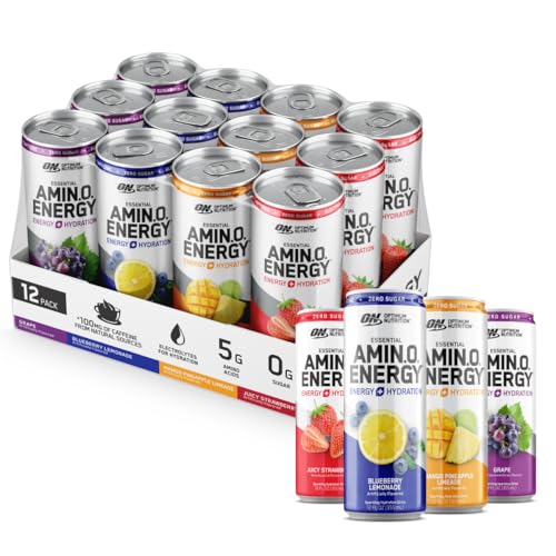 Optimum Nutrition Amino Energy Sparkling Hydration Drink, Electrolytes, Caffeine, Amino Acids, BCAAs, Sugar Free, 12 Fl Oz, Variety Pack of 12 (Packaging May Vary) - Amino Energy Sparkling - Variety Pack - 12 Count (Pack of 1)
