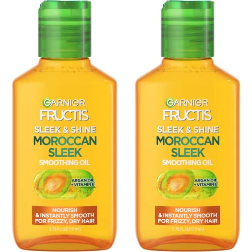 Garnier Fructis Sleek & Shine Moroccan Sleek Smoothing Oil for Frizzy, Dry Hair, Argan Oil, 3.75 Fl Oz, 2 Count (Packaging May Vary) - Argan Oil - 5.1 Fl Oz (Pack of 2)