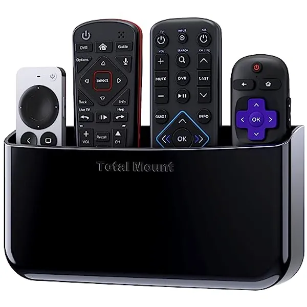 TotalMount Hole-Free Remote Holder – Eliminates Need to Drill Holes in Your Wall (Premium Black Holder for 3 or 4 Remotes)