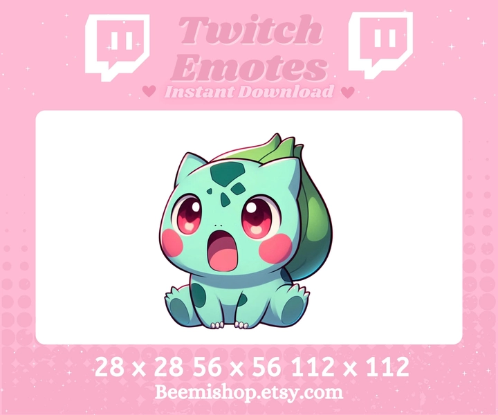 Bulbasaur Shocked Surprised Happy Twitch Discord Emote Cute Kawaii Adorable Discord Youtube Server Stream