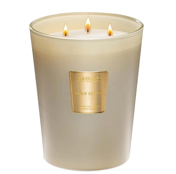 M&SENSE Extra Large Soy Candle Linen Breeze Scented 35oz 150H Burn Time, 3-Wick Natural Aromatherapy Candle Highly Scented Long Lasting, Home Fragrance Housewarming Gifts New Home Gift Ideas