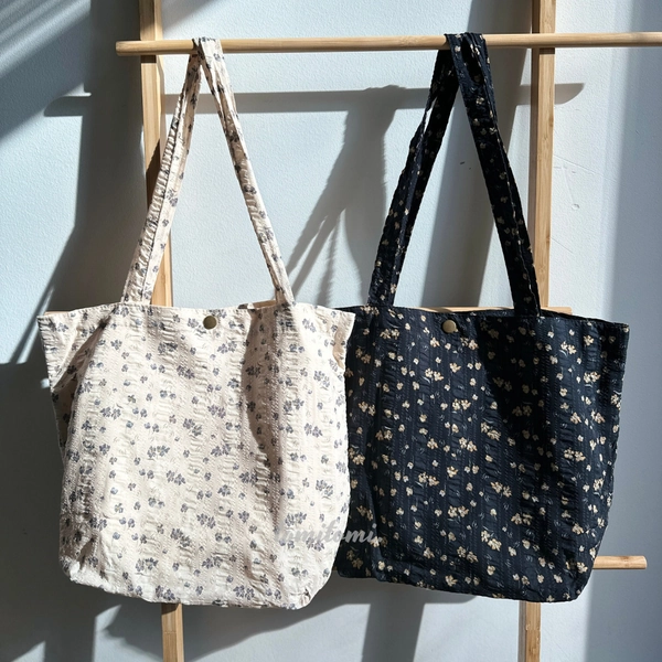 Floral Delight Tote Bag | Elegant Black & Beige Design with Purple Blooms | Perfect for Work School Everyday Chic | Gift for Her Fall