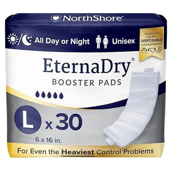 NorthShore EternaDry Booster Pads for Men and Women with Adhesive, Large, Pack/30