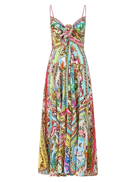 Spirit of Santa Maria Tie-Front Silk Maxi Dress