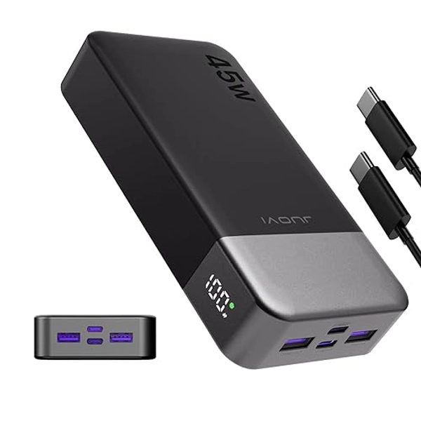 JUOVI Batterie Externe Charge Rapide, Batterie Externe 45w, Power Bank 20000mah, Batterie Externe USB C Charge, PD et QC Charge 4-Ports, avec Affichage LED pour Laptop, Samsung iPhone 16 15 Pro
