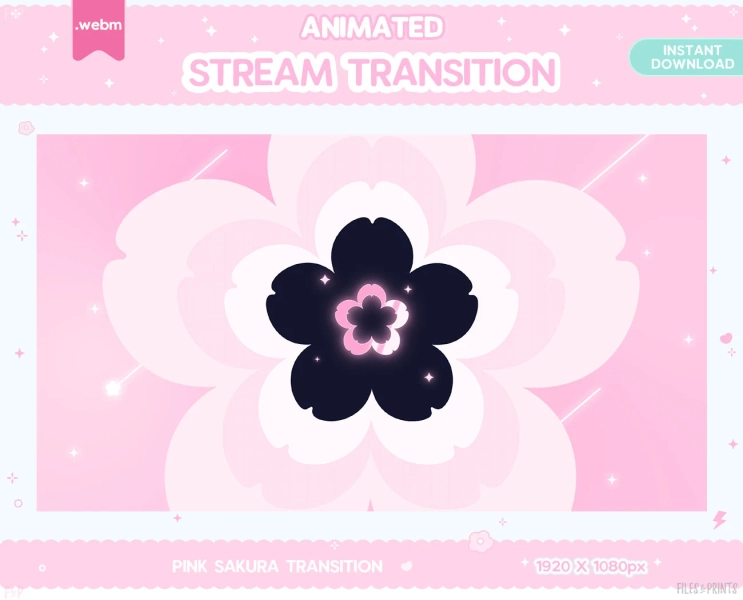 Twitch Animated Stinger Transition Pink Sakura Stinger Transition Pastel Stream Decor Flower Moon LGBT Valentines Glitch Kawaii Cute Overlay