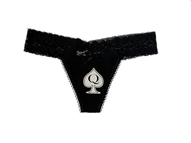 Queen of Spades Cotton and Lace Thong Panty QoS - X-Large - Black-white